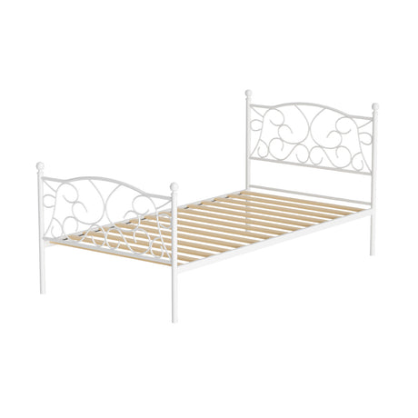 Artiss GROA single metal bed frame showing plywood platform and underbed clearance — Allure Home Collections