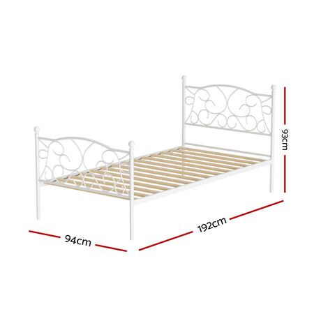 Artiss GROA single white metal bed frame headboard close-up — Allure Home Collections