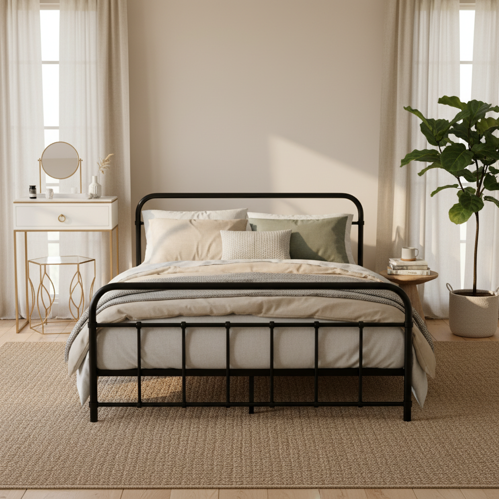 Novara Black Double bed frame in a modern bedroom