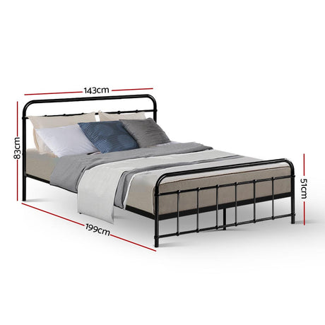 Artiss LEO black double metal bed frame headboard close-up — Allure Home Collections