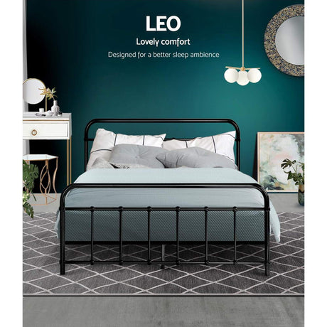 Artiss LEO double black metal bed frame side profile — Allure Home Collections