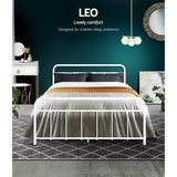 Artiss LEO double white metal bed frame side profile — Allure Home Collections