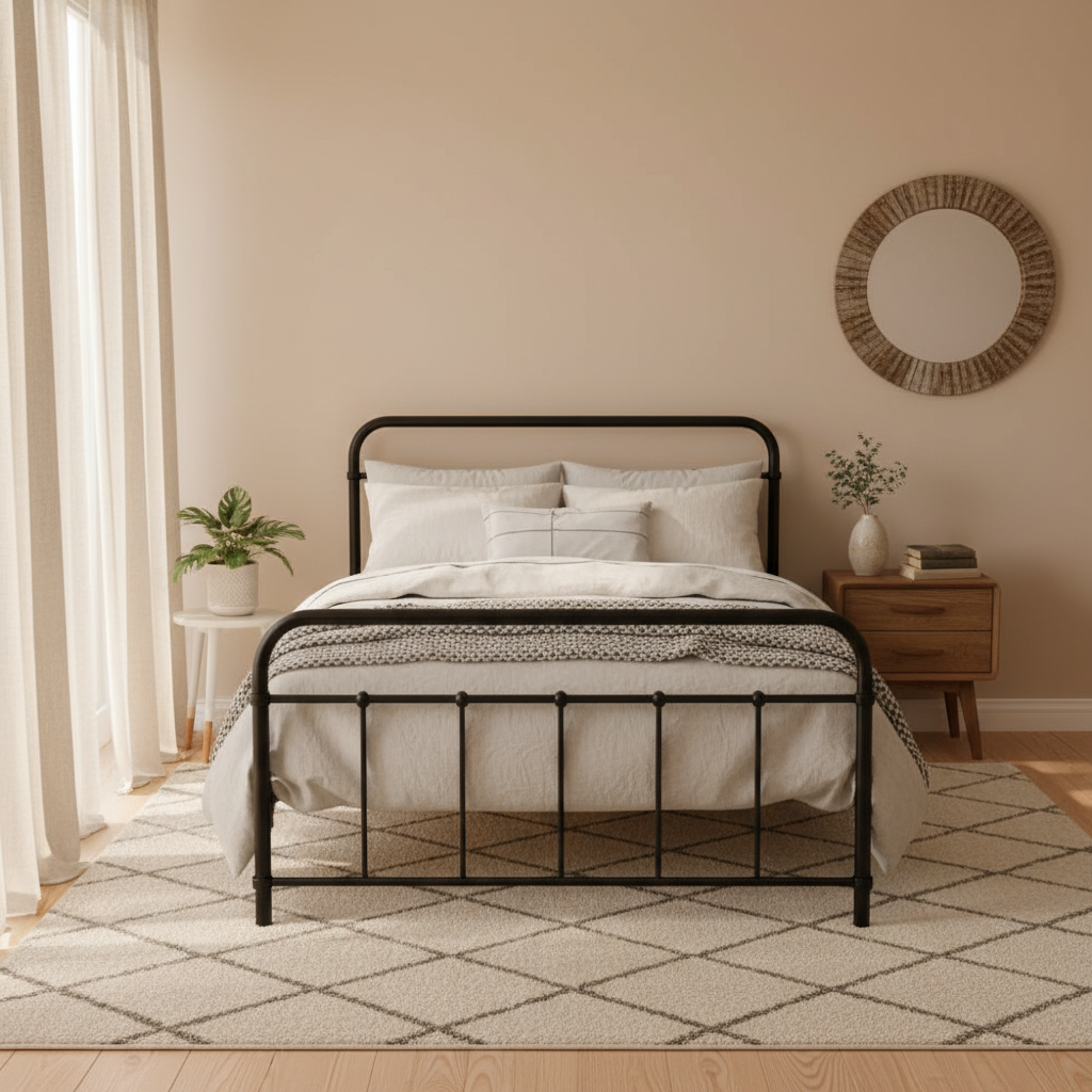 Novara Black King Single bed frame in a modern bedroom