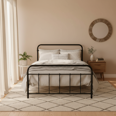Novara Black King Single bed frame in a modern bedroom
