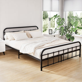 Cremorne queen metal bed in black with a country style design in a contemporary bedroom