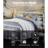 Artiss LEO white country-style queen metal bed frame styled in bedroom — Allure Home Collections