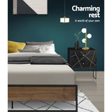 Artiss OSLO industrial double metal bed frame styled in bedroom — Allure Home Collections