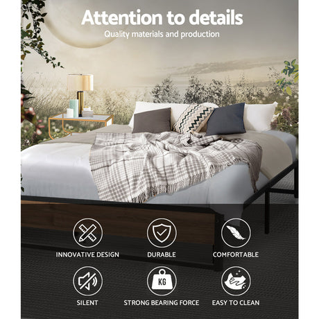 Artiss OSLO industrial metal bed frame styled in bedroom — Allure Home Collections