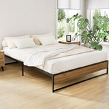 Artiss OSLO queen metal bed frame in black steel and MDF — full front view — Allure Home Collections