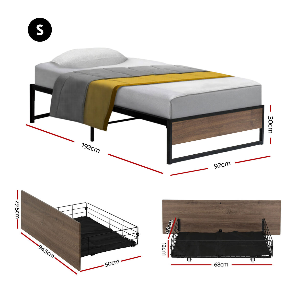 Vercelli Single Metal Bed Frame, Black