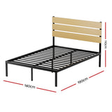 Artiss PAULA double black metal bed frame MDF headboard close-up — Allure Home Collections