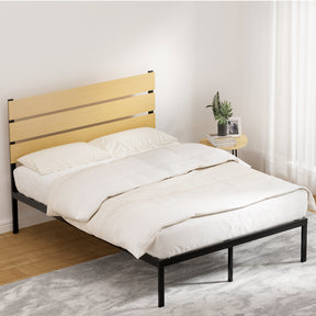 Miranda double metal platform bed frame in black with MDF headboard