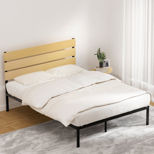Artiss PAULA queen metal platform bed frame in black — full front view — Allure Home Collections