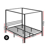 Artiss POCHY double black canopy metal bed frame close-up showing frame detail — Allure Home Collections
