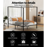 Artiss POCHY black canopy double metal bed frame styled in bedroom — Allure Home Collections