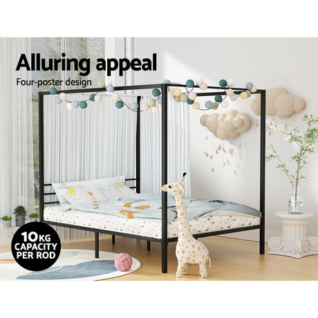 Artiss POCHY metal bed frame showing 29cm underbed clearance — Allure Home Collections