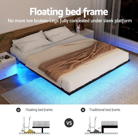 Artiss double floating metal LED bed frame from foot end — Allure Home Collections
