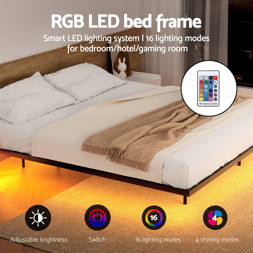 Artiss floating metal bed frame showing heavy-duty steel construction — Allure Home Collections