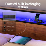 Artiss SKY double bed frame 2-tier headboard shelf with AC outlets and USB ports — Allure Home Collections
