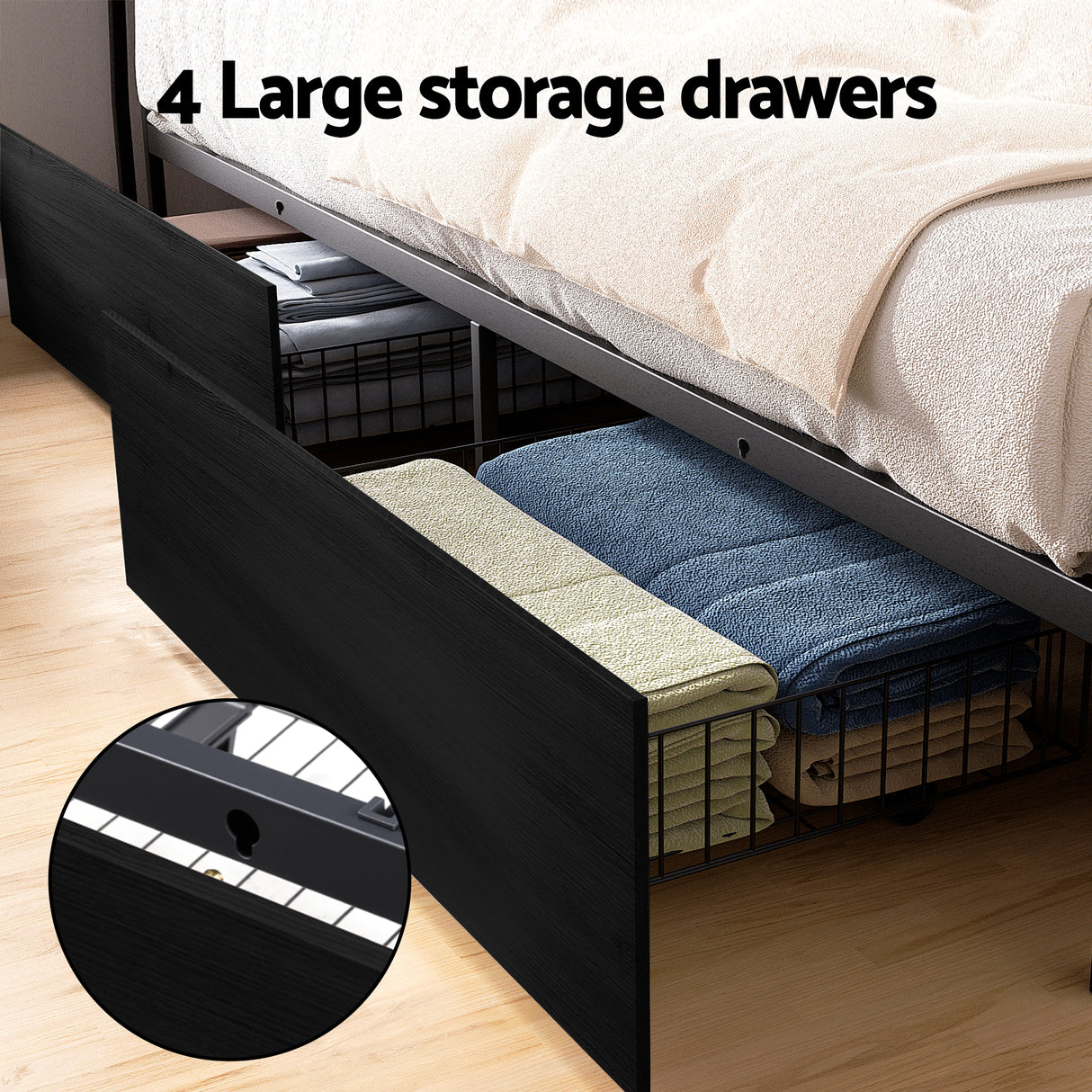 Monaco King Metal Storage Bed, LED, view 6