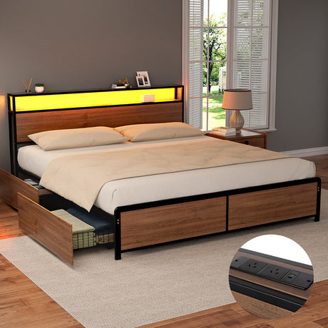 Artiss SKY bed frame showing charging hub and headboard shelf detail — Allure Home Collections