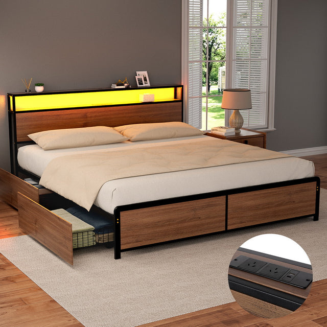 Saluzzo Vintage Brown King bed frame in a modern bedroom