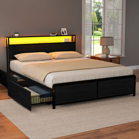 Saluzzo Black Queen bed frame in a modern bedroom