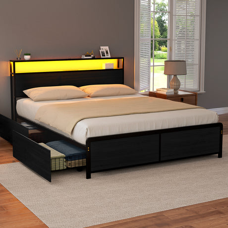 Saluzzo Black Queen bed frame in a modern bedroom