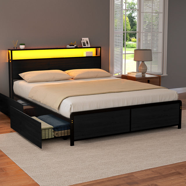 Saluzzo Black Queen bed frame in a modern bedroom