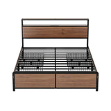 Artiss SKY bed frame 2-tier headboard shelf with AC outlets and USB ports close-up — Allure Home Collections
