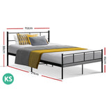 Artiss SOL king single black metal bed frame headboard close-up — Allure Home Collections