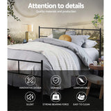 Artiss SOL black queen metal bed frame styled in bedroom — Allure Home Collections