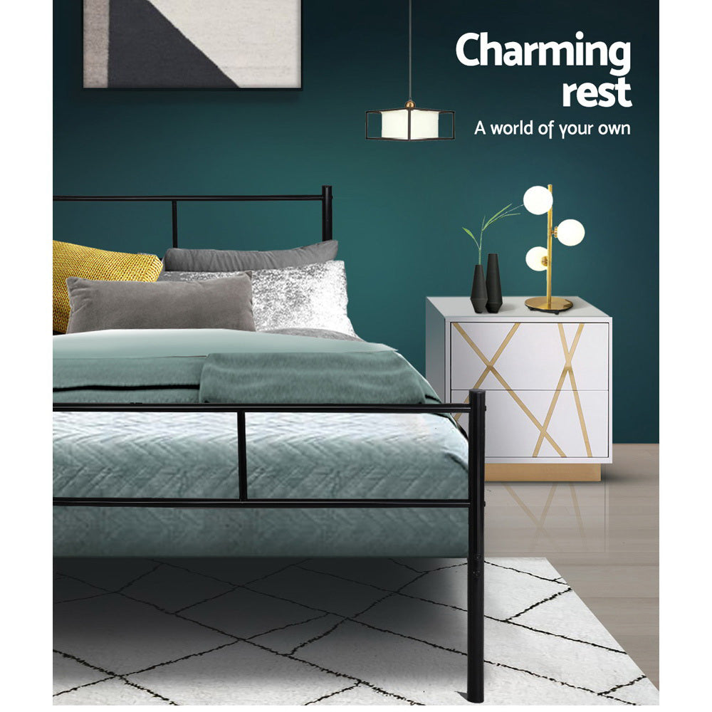 Artiss SOL queen black metal bed frame showing 211 x 158 x 88cm proportions — Allure Home Collections