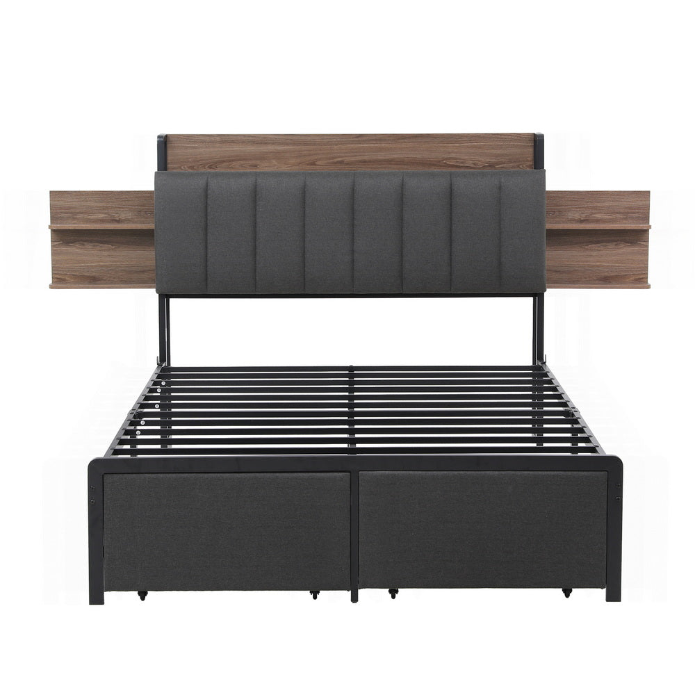 Geneva Double Metal Storage Bed, Grey, view 4