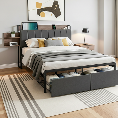Geneva Double Metal Storage Bed, Grey