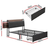 Tortona King Metal Bed Frame, Grey