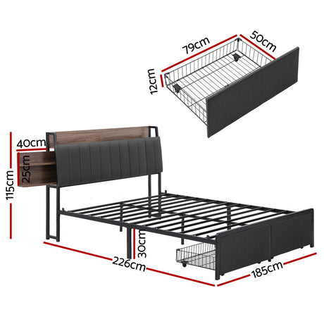 Tortona King Metal Bed Frame, Grey