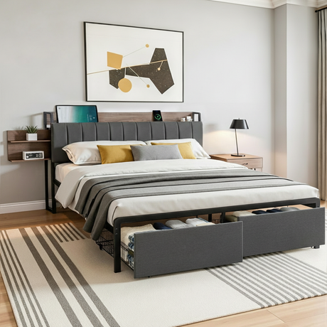 Tortona Grey King bed frame in a modern bedroom