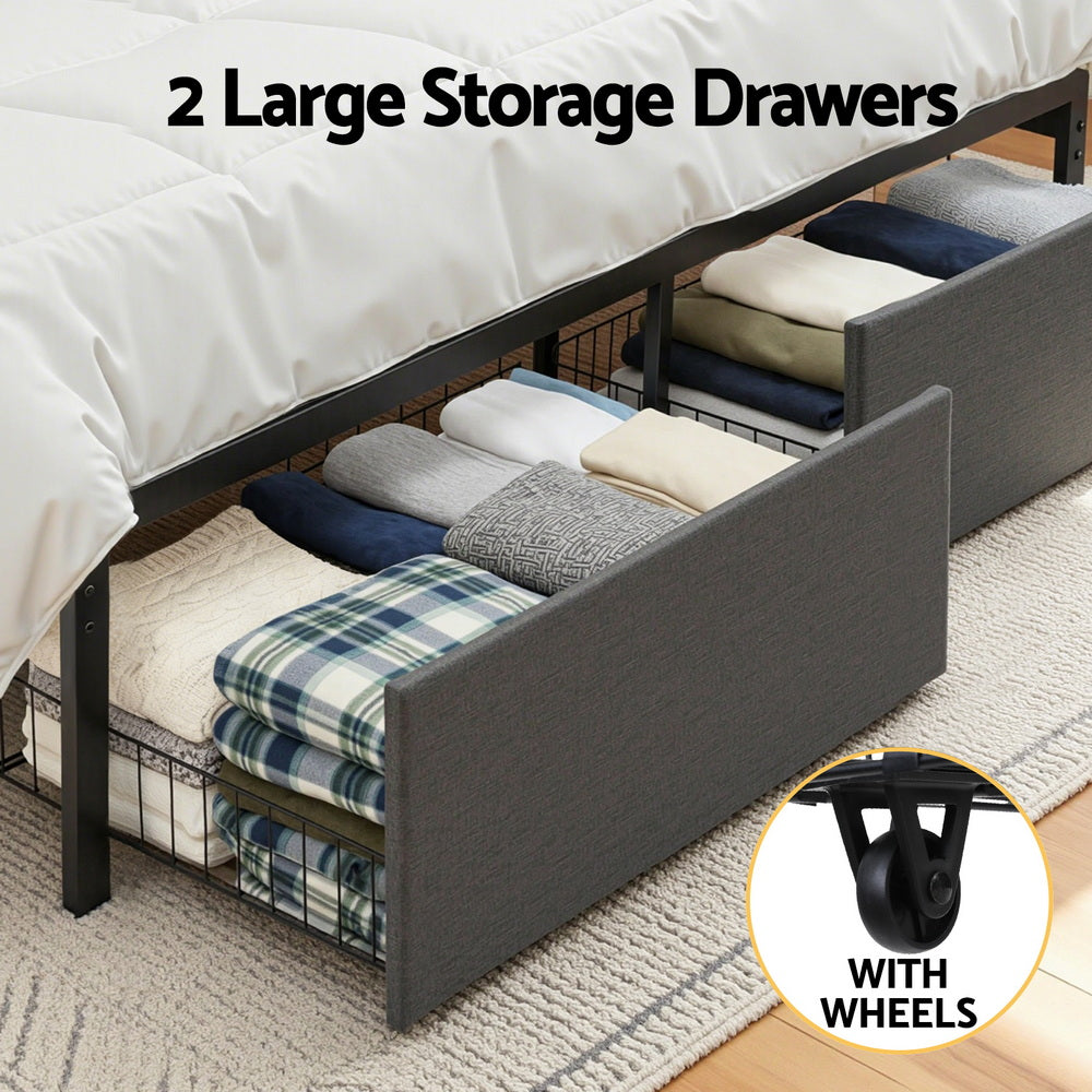 Tortona King Metal Bed Frame, Grey