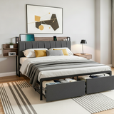 Geneva Queen Metal Storage Bed, Grey