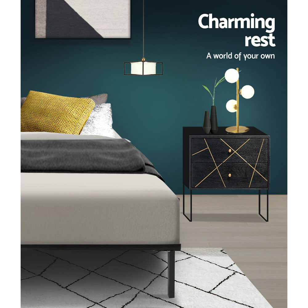 Artiss TED black metal double bed frame styled in bedroom — Allure Home Collections