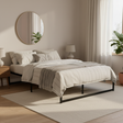 Savona Black Queen bed frame in a modern bedroom