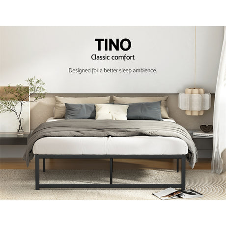 Artiss TINO minimalist metal bed frame styled in bedroom — Allure Home Collections