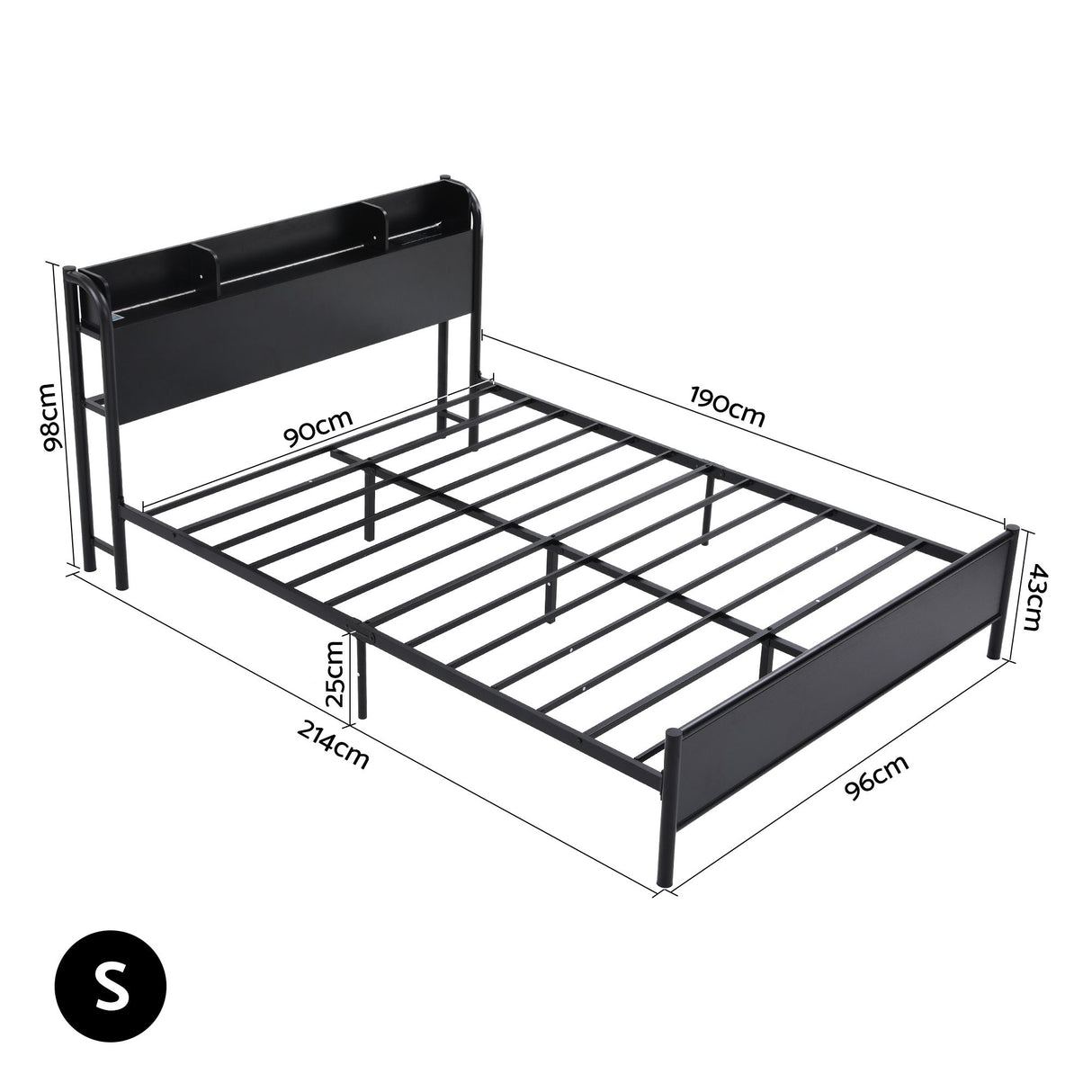 Imperia Single Metal Bed Frame, Black