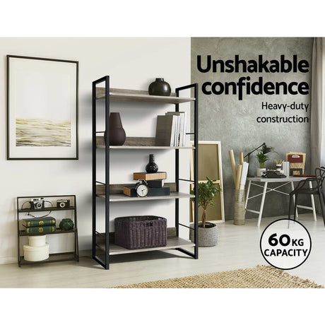 Artiss 4-Tier Bookshelf in NOE Black and Oak