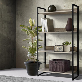 Salisbury 4 tier bookshelf with black frame and oak shelves