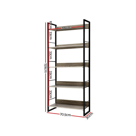 Artiss 5-Tier Bookshelf in Black and Oak