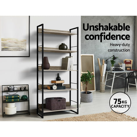 Artiss 5-Tier Bookshelf in Black and Oak
