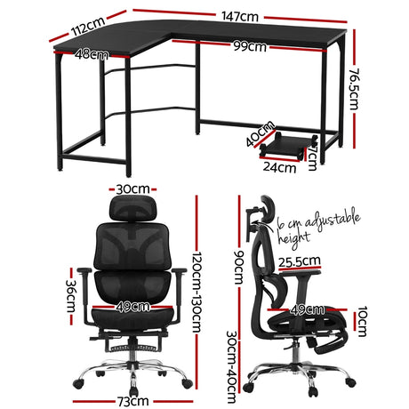 Artiss L-Shape Computer Desk and Ergonomic Mesh Chair Combo — Allure Home Collections