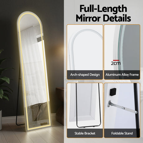 Apollo Bay LED Full Length Mirror, Arched 160cm